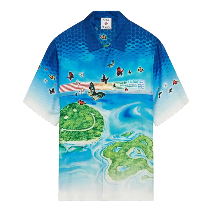 Casablanca Beyond Destiny Cuban Collar Short Sleeve Silk Shirt