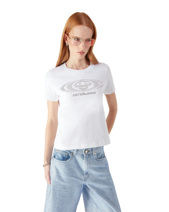 Casablanca Crystal Warped Logo Fitted T-shirt