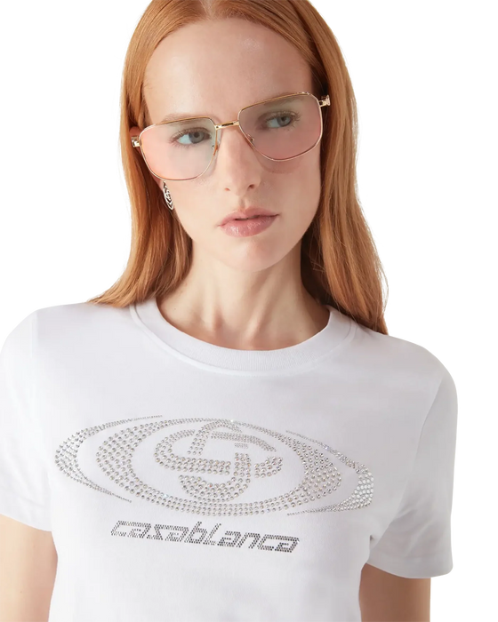 Casablanca Crystal Warped Logo Fitted T-shirt