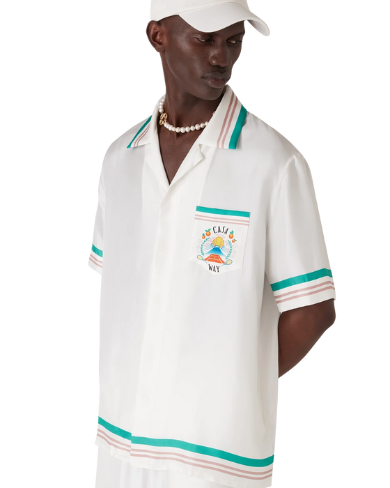 Casablanca Casa Way Short-Sleeve Silk Shirt White