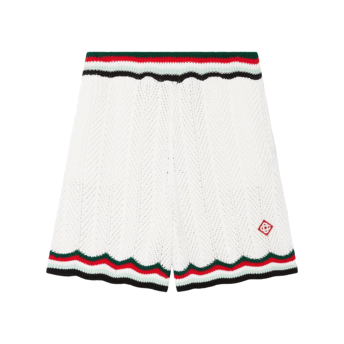 Casablanca Cotton Chevron Crochet Shorts White