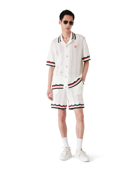 Casablanca Cotton Chevron Crochet Shorts White