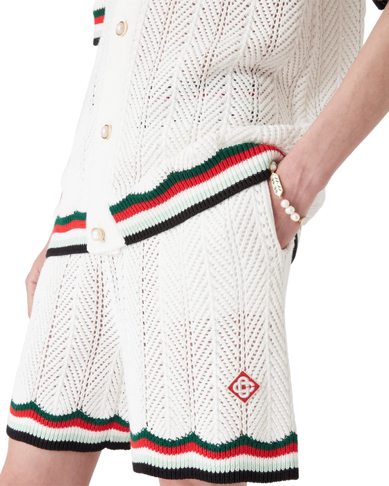 Casablanca Cotton Chevron Crochet Shorts White