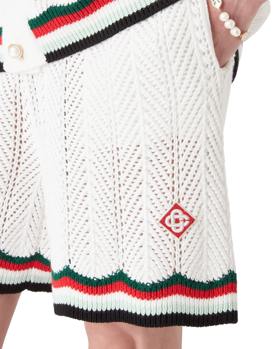 Casablanca Cotton Chevron Crochet Shorts White
