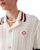 Casablanca Cotton Montagne Ondulee Short-Sleeve Crochet Shirt Off White