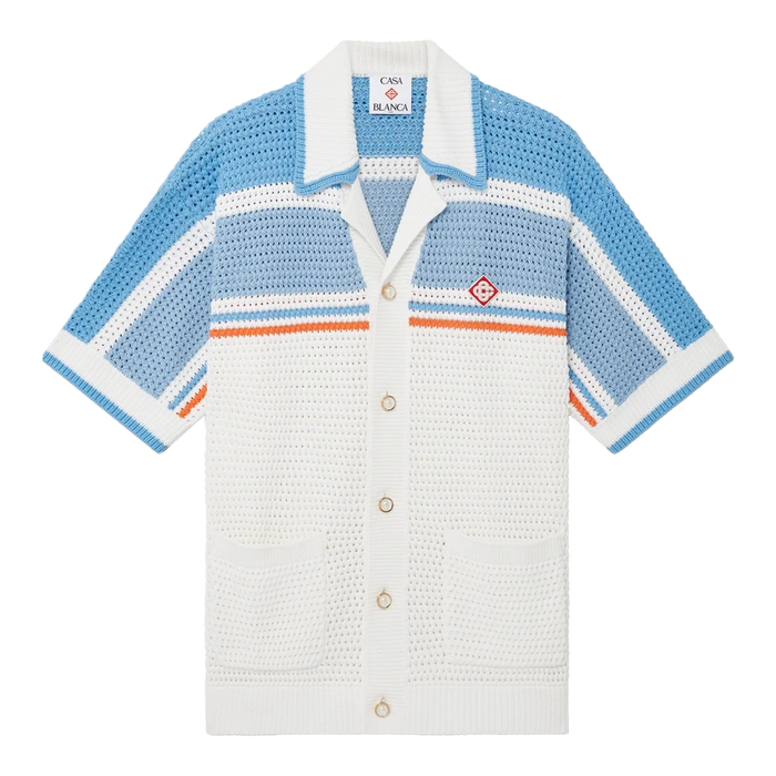Casablanca Cotton Tennis Short-Sleeve Crochet Shirt Blue