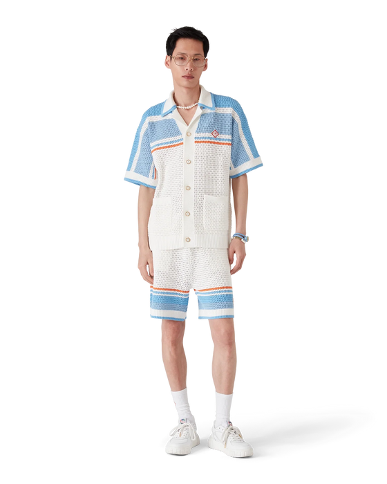 Casablanca Cotton Tennis Short-Sleeve Crochet Shirt Blue