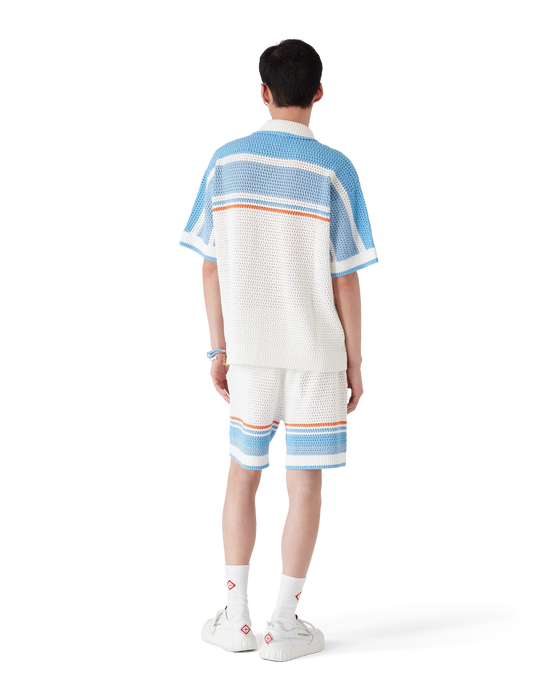 Casablanca Cotton Tennis Short-Sleeve Crochet Shirt Blue