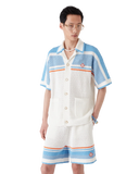 Casablanca Cotton Tennis Short-Sleeve Crochet Shirt Blue