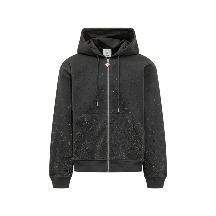 Casablanca Crystal Monogram Zip Up Hooded Sweatshirt