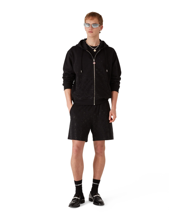 Casablanca Crystal Monogram Zip Up Hooded Sweatshirt