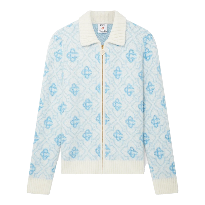 Casablanca Mohair Monogram Zip Jumper Blue