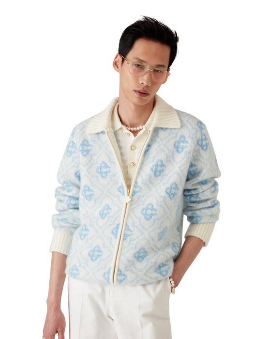 Casablanca Mohair Monogram Zip Jumper Blue