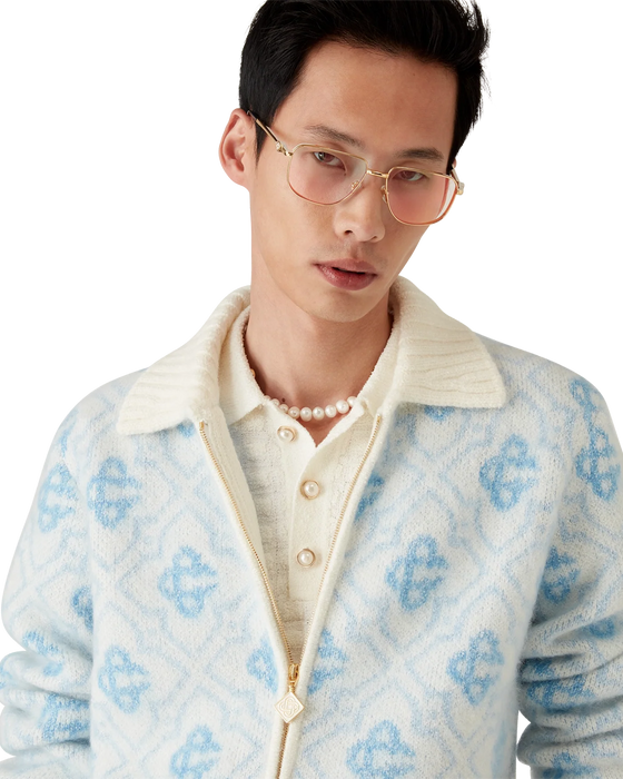 Casablanca Mohair Monogram Zip Jumper Blue