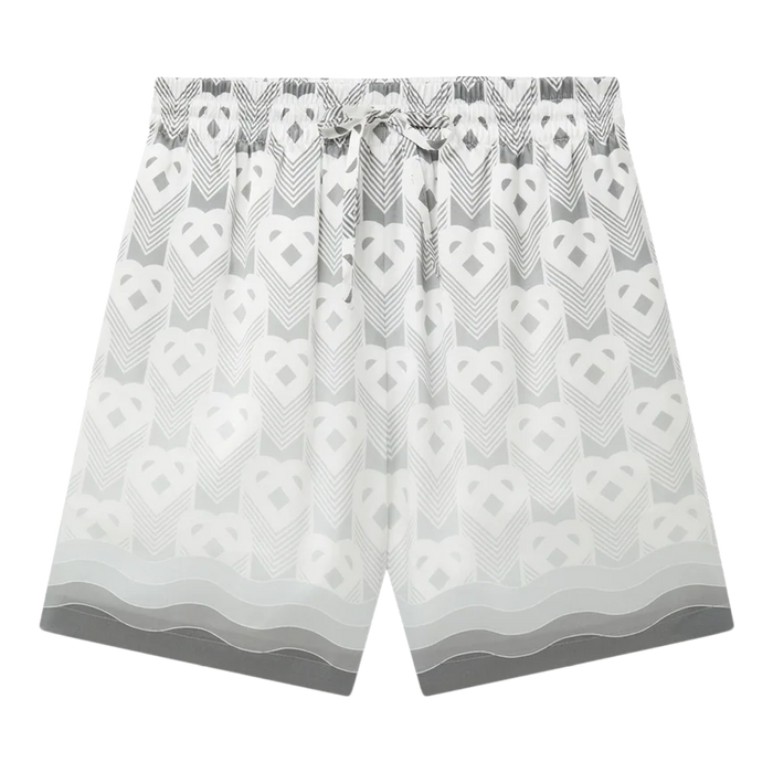 Casablanca Silk Satin Drawstring Shorts Grey Gradient Heart Monogram