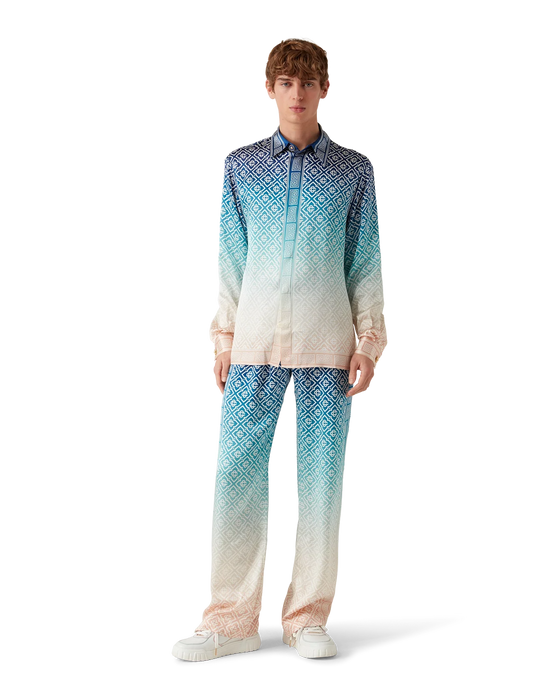 Casablanca Silk Satin Drawstring Trousers Blue Gradient