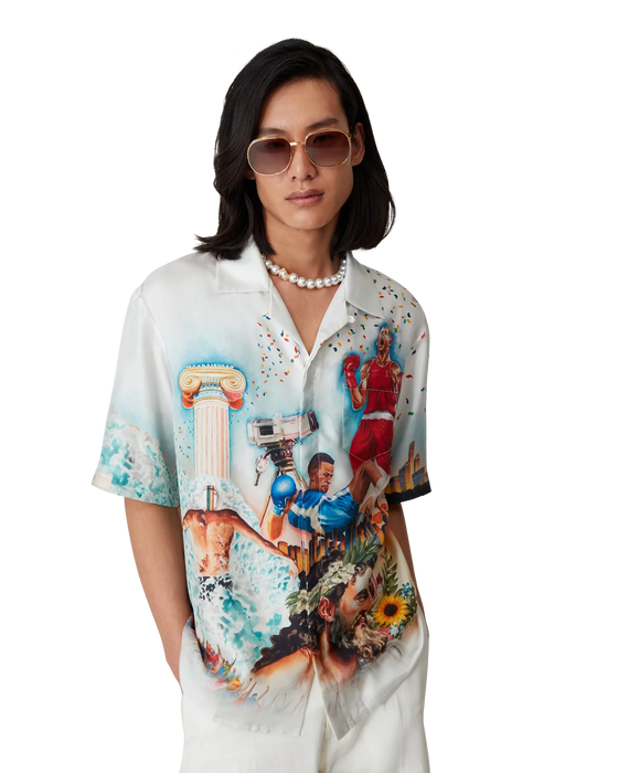 Casablanca Silk Twill Short Sleeve Cuban Collar Shirt Celebration Du Sport