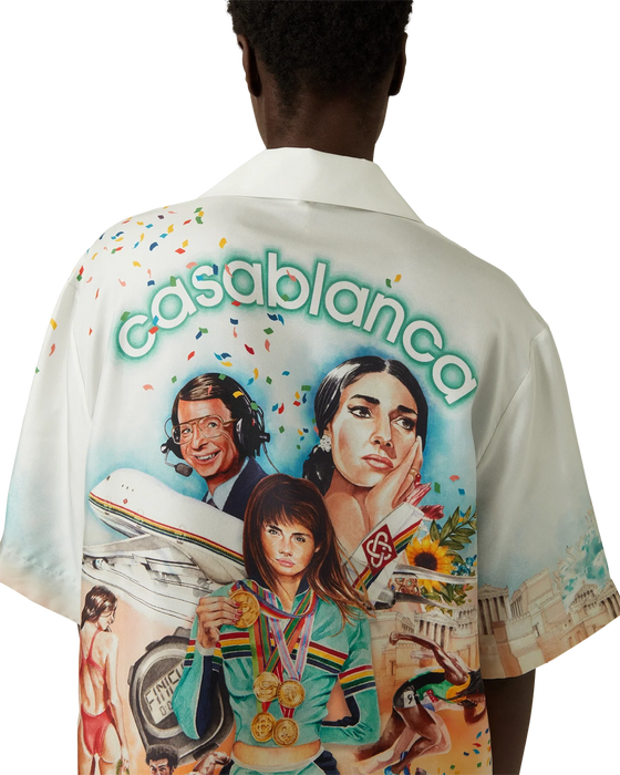 Casablanca Silk Twill Short Sleeve Cuban Collar Shirt Celebration Du Sport