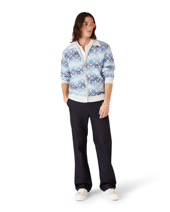 Casablanca Space Dye Monogram Long Sleeve Merino Cardigan