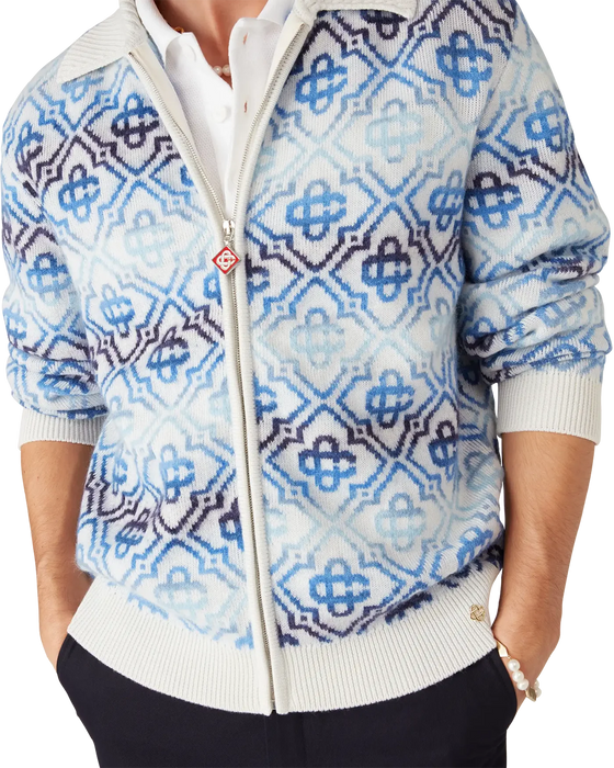 Casablanca Space Dye Monogram Long Sleeve Merino Cardigan