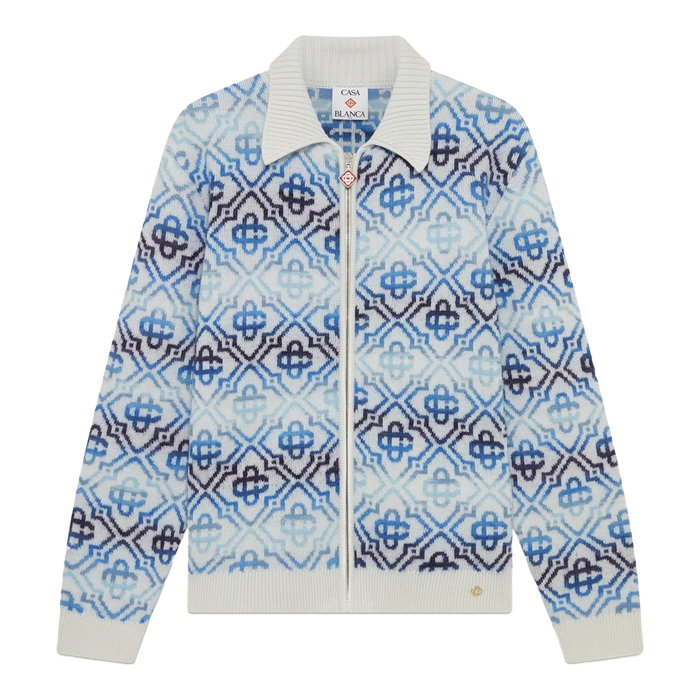Casablanca Space Dye Monogram Long Sleeve Merino Cardigan