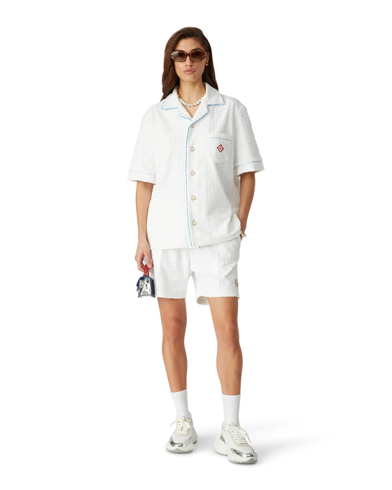 Casablanca Towelling Monogram Unisex Open Collar Shirt Bright White