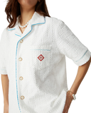 Casablanca Cămașă Unisex cu Guler Deschis din Material Tip Prosop Alb Strălucitor