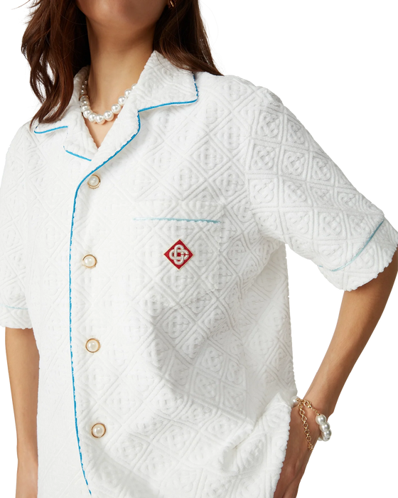 Casablanca Towelling Monogram Unisex Open Collar Shirt Bright White