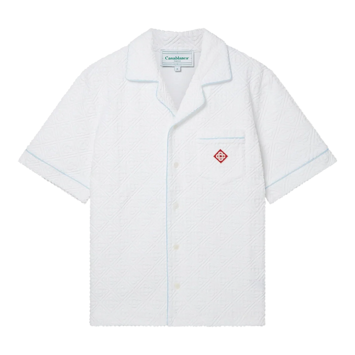Casablanca Towelling Monogram Unisex Open Collar Shirt Bright White