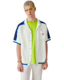 Casablanca White & Blue Short Sleeve Crochet Shirt
