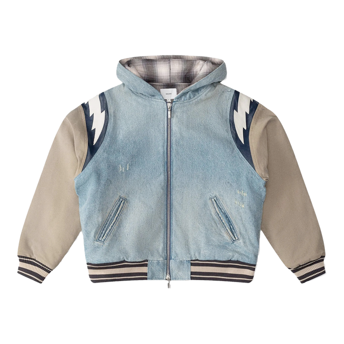 Rhude Denim Lightning Bomber Hoodie Denim