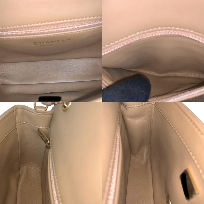 Chanel AS3457 Beige Lambskin Classic Flap Mini Rectangle - Heart Charm Microchip | Pre-Loved