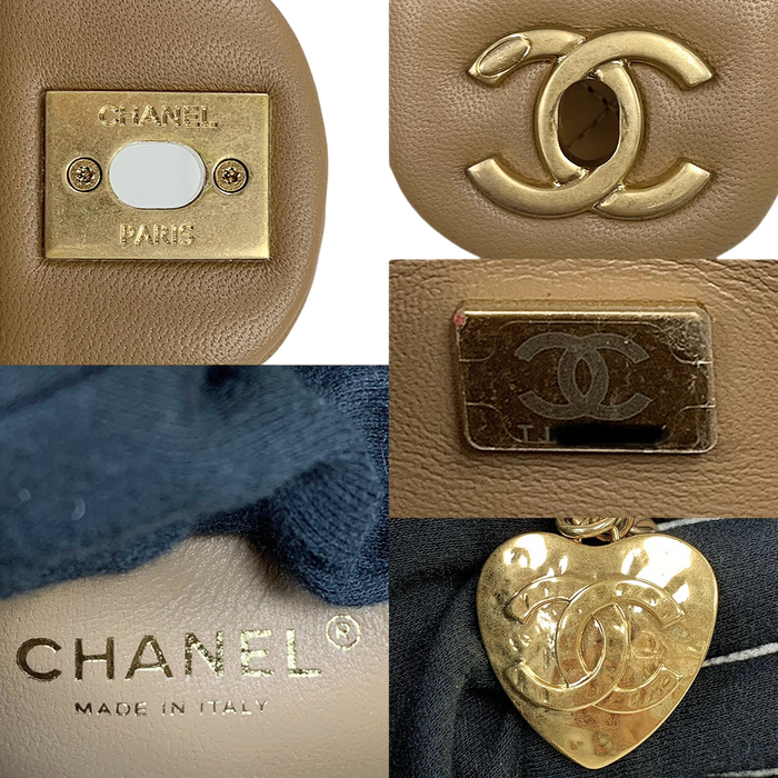 Chanel AS3457 Beige Lambskin Classic Flap Mini Rectangle - Heart Charm Microchip | Pre-Loved