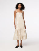 Another Tomorrow Floral Gathered Flounce-Hem Dress Khaki Floral