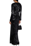 Diane von Furstenberg Ariah Twist-Front Cutout Metallic Velvet Gown Black