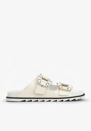 Roger Vivier Slidy Viv' Strass Buckle Slides Off-White