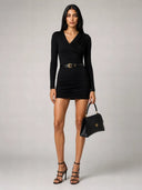 Saint Laurent Draped Jersey Mini Dress Black