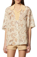 Sandro Nicole Print Crochet Shirt Ecru