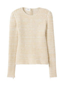 St. John Bouclé Knit Long Sleeve Top Ecru