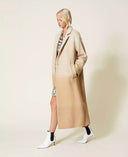 Twinset Double-Breasted Long Coat Beige Two-Tone