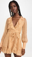 Zimmermann Lurex Wrap Mini Dress Peach / Gold
