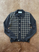 Ernest W. Baker Check Knit Polo Cardigan Charcoal