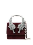 Roberto Cavalli Roar Crystal Tiger Shoulder Bag Burgundy