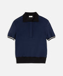 Maison Ullens Short-Sleeve Knit Polo Top Navy