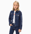 Calvin Klein Jeans Logo Sleeve Denim Trucker Jacket Dark Blue (Kids)