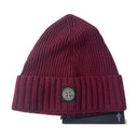 Stone Island Junior Ribbed Logo Patch Beanie Burgundy (Kids)