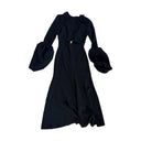 A.W.A.K.E. Mode Puff-Sleeve Cutout Midi Dress Black