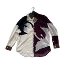 Burberry Ivanna Swan Print Silk Oversized Shirt Ivory Burgundy