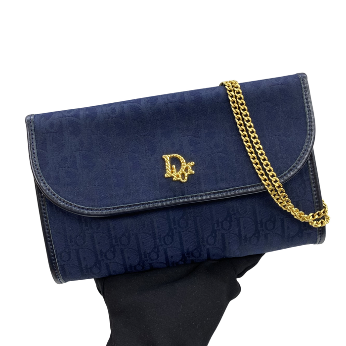Dior Blue/Black Canvas Vintage Honeycomb Mini Chain Shoulder Bag | Pre-Loved