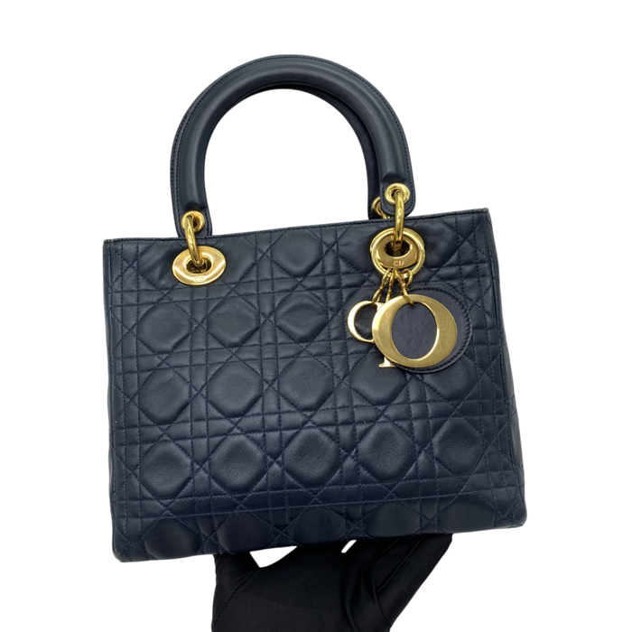 Dior Lady Dior Medium Lambskin Blue GHW | Pre-Loved